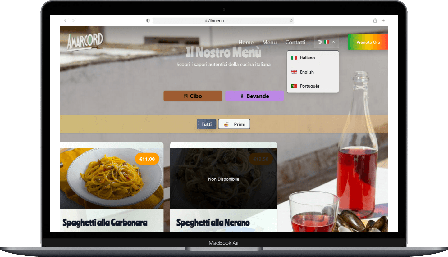 Sito Web per Ristorante – Amarcord Restaurant — screenshot 1